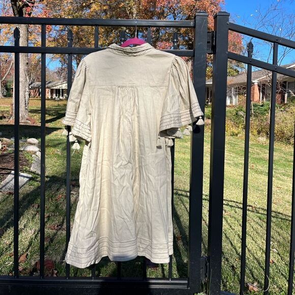 Anthropologie Maeve Collared Linen Button-Front Tassel Mini Dress NWT - Picture 7 of 9